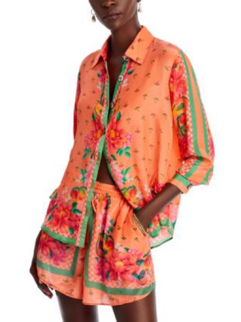 Farm Rio Garden Floral Button-Up Shirt and Shorts Set